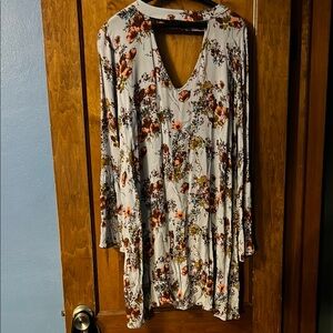 Mossimo Supply Co. Cream and Brown Long Sleeve Dress with V-Neckline